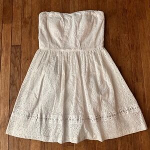 Y2K Miss Sixty Strapless Eyelet Dress Womens 10 Studded Indie White Summer